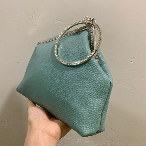 Chic Handsewn Genuine Pebble Leather Kisslock Wristlet/Ring Clutch/Crossbody - Picture 11 of 16